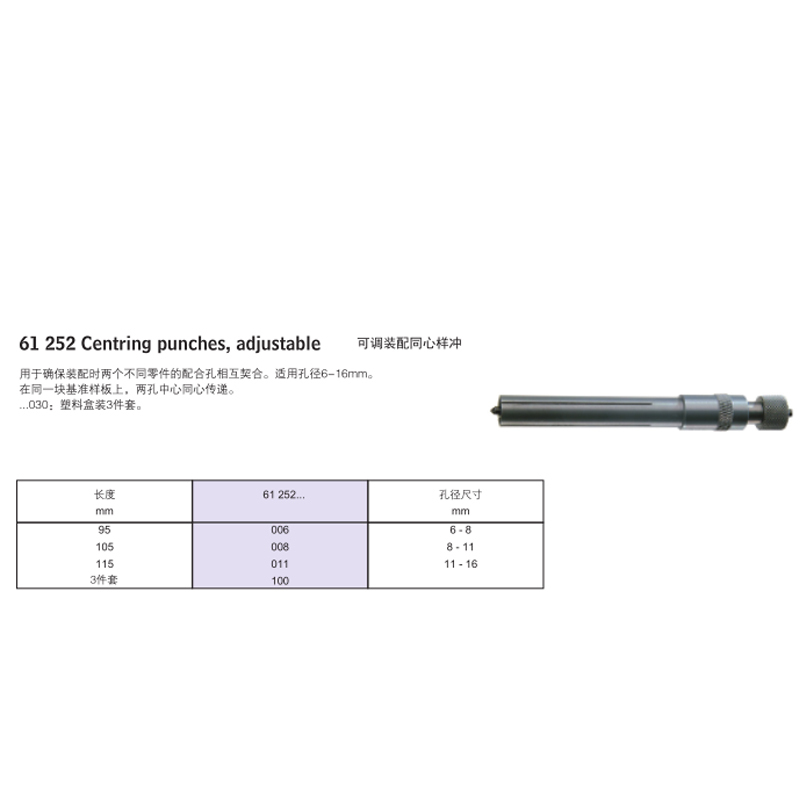 龙诚海 可调装配中心冲 61252100 (1套)货期4-8周