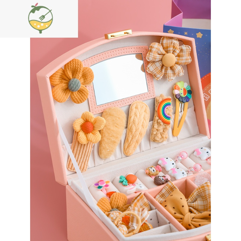 yicheng儿童发饰收纳盒小女孩饰品发夹头绳公主宝宝生日礼物女童首饰