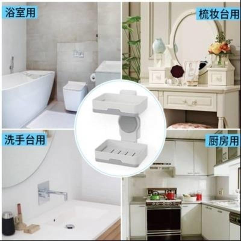 白色单个皂盒 免打孔沥水皂盒肥皂盒香皂托旋转皂架粘钩浴室收纳盒壁挂卫生间