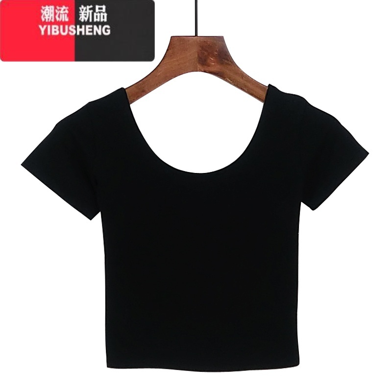 YIBUSHENG露脐短袖女短款t恤漏肚脐紧身打底衫泫雅短装小衫高腰上衣