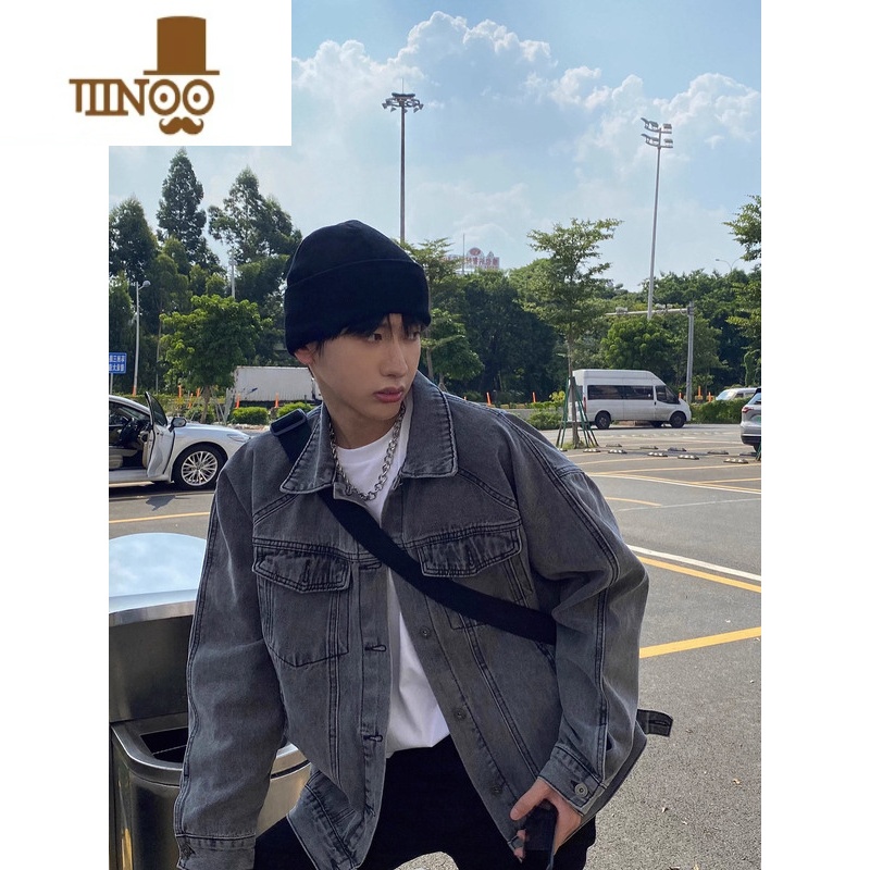 YANXU美式oversize外套男设计感男装复古高街潮牌牛仔夹克潮高清大图
