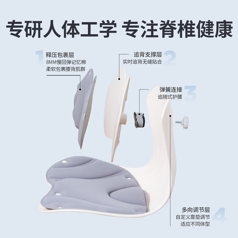 佳奥 动感护腰椅(适用于120斤内)护腰坐垫护腰久坐神器座椅护腰靠垫办公室护腰靠背一体垫腰部支撑 银灰色高清大图