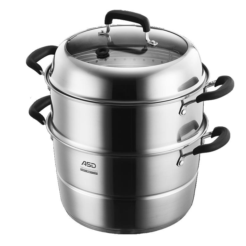 [优选]爱仕达28cm大容量304不锈钢家用蒸锅不串味蒸鲜汽锅蒸煲炖煮
