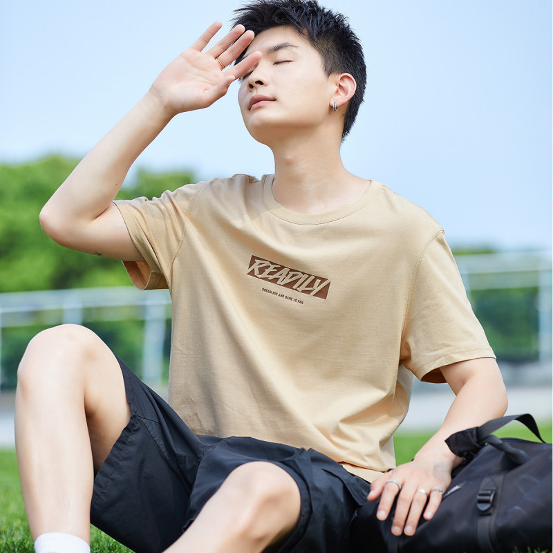 [2.5折价50元]唐狮夏款男士T恤短袖T恤男T恤男前胸图案印花圆领短袖T恤