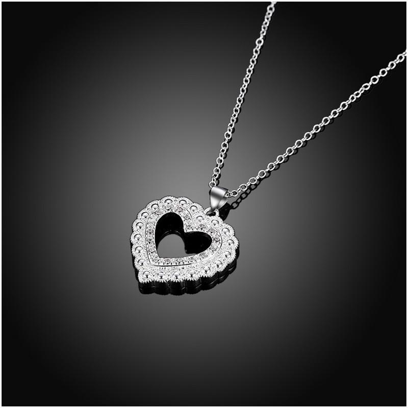 N860 Women Silver Necklace 镀纯银日韩时尚心形女水晶项链坠送女朋友七夕情人节礼物