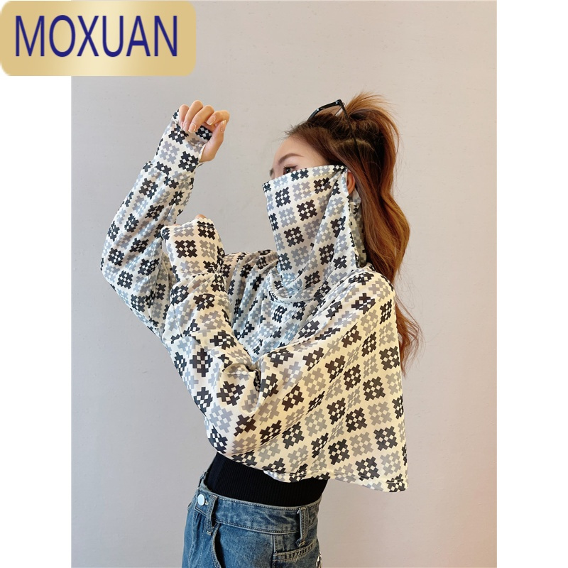 MOXUAN防晒披肩女夏季腰果花长袖开车披风出游短款遮脸面罩一体防晒衣