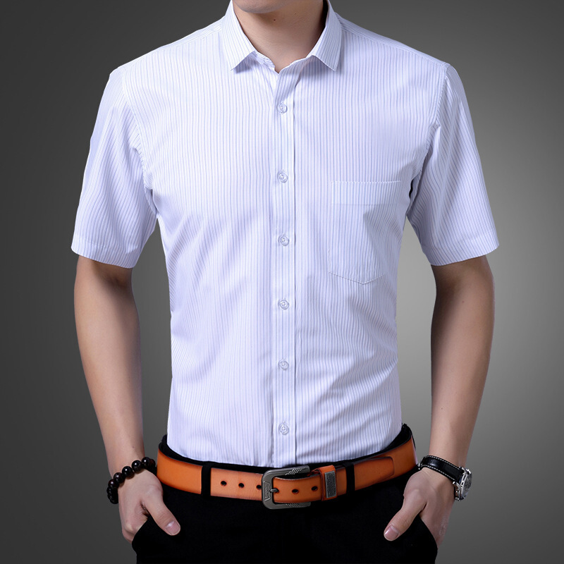 梵克公牛装2020夏季新款衬衫男短袖韩版薄款寸衫修身条纹衬衣男青年