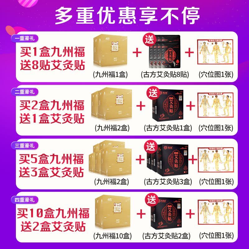 九洲福磁疗艾灸贴正品颈肩腰椎贴膏暖宫九州福艾艾灸玲珑灸贴 【微商同款】2盒装+穴位图图片