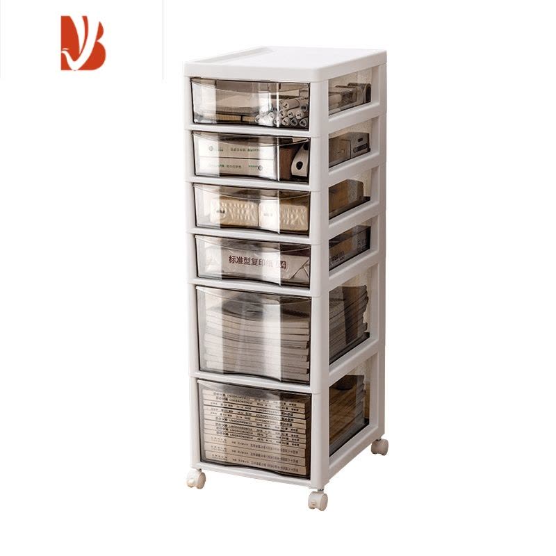 三维工匠抽屉式收纳柜文件塑料加厚多层带滑轮可移动化妆品桌底下储物柜子图片