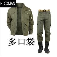 HLCOMAN工作服套装男劳p服夏季防烫耐磨迷彩服电焊工地干活衣服工季 3XL建议150-165斤送腰带 多兜军绿外套+裤子