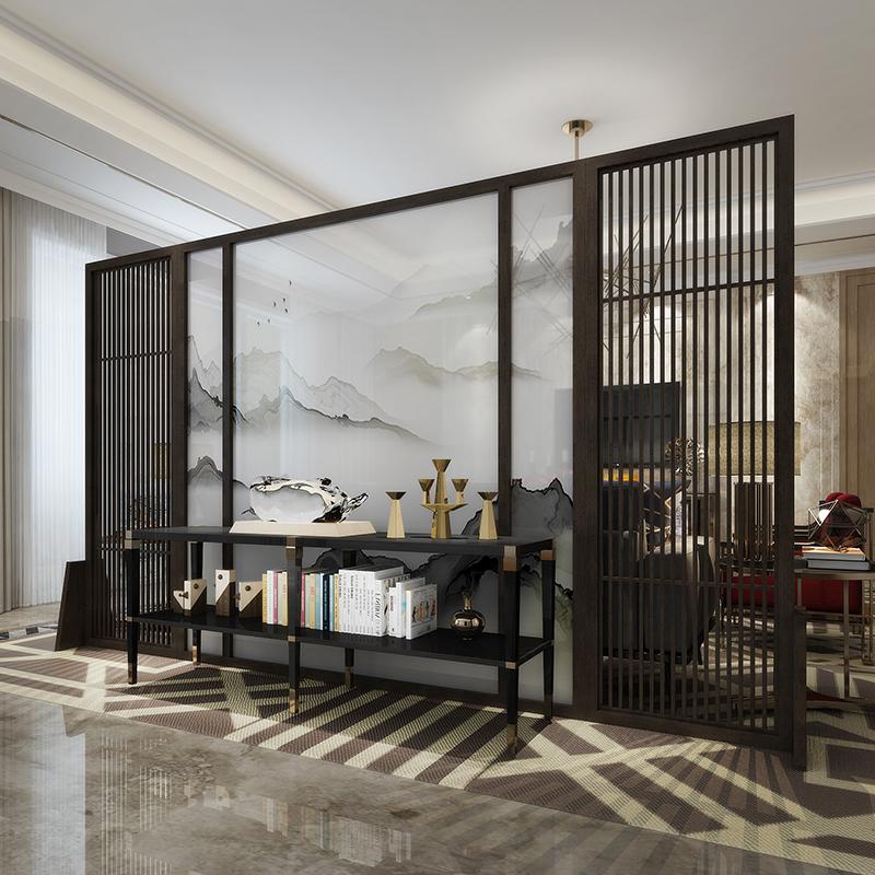 新中式屏风隔断客厅山水玄关别墅实木定制镂空酒店装饰格栅大座屏 樟子松:300*180cm高 整装高清大图