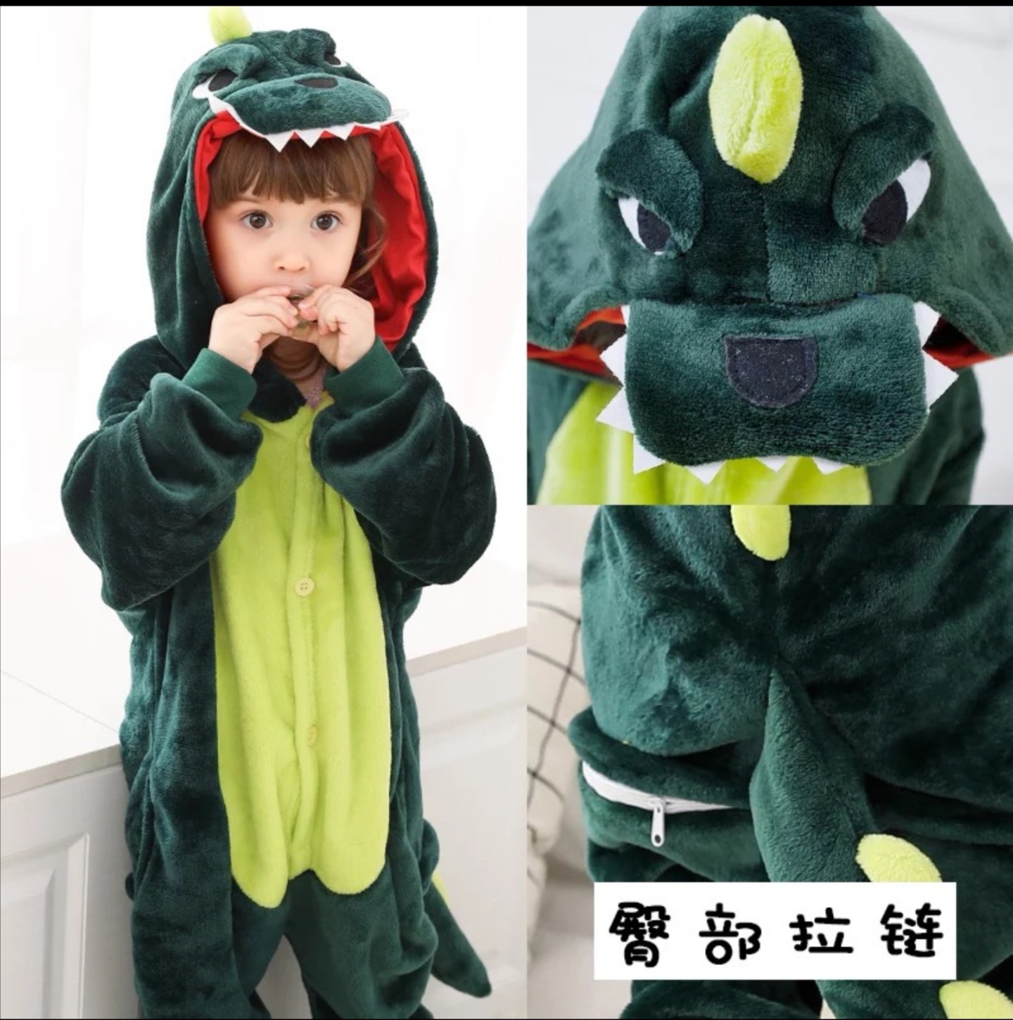 hlcoman儿童卡通连体睡衣秋冬款恐龙动物婴女童宝宝中小童法兰绒动漫