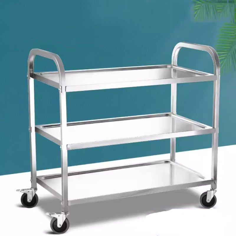 博仕宝 201不锈钢餐车移动推车中号850*500mm 带轮不锈钢三层手推车 单个装