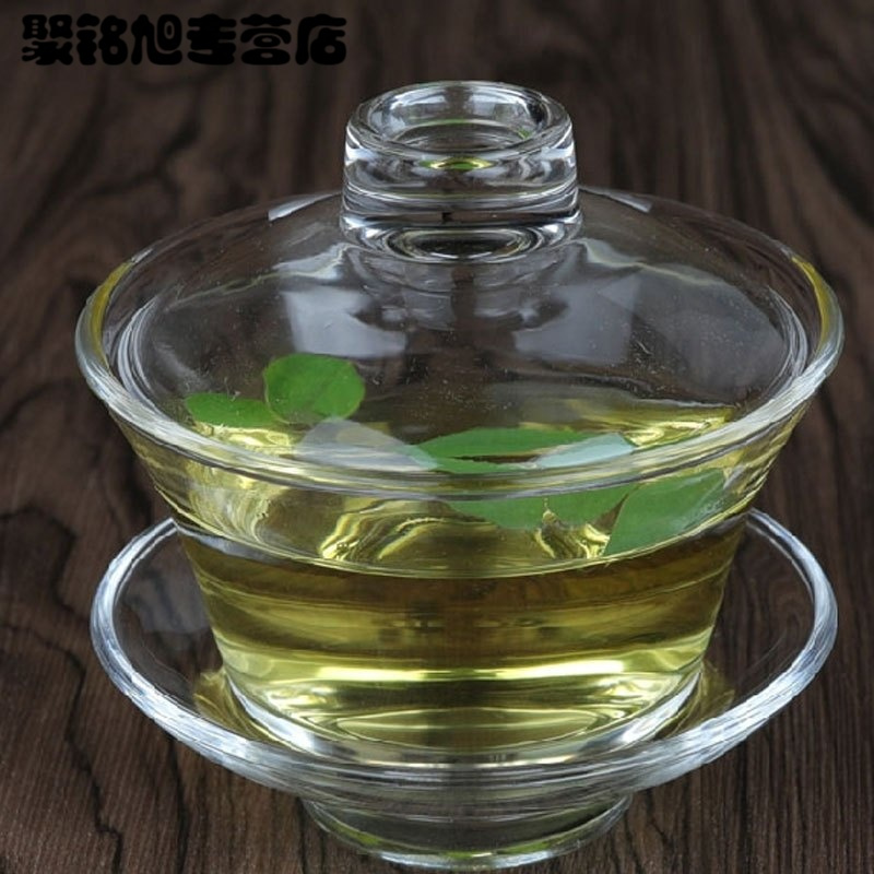 玻璃盖碗功夫茶具三才泡茶敬茶杯茶碗备大小码加厚生活日用家居器皿水具水杯创意简约玻璃杯