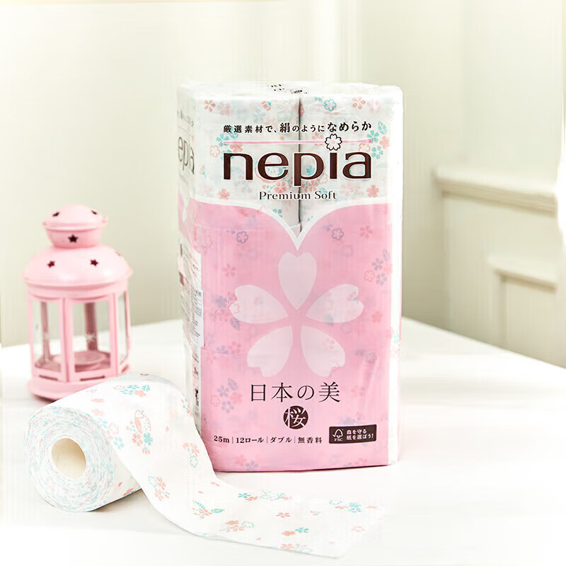 妮飘(Nepia)有芯卷纸日本之美2层25米*12卷卷筒纸冲水即溶印花厕纸卫生纸厕纸高清大图