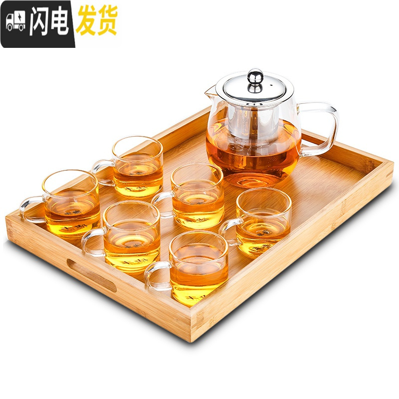 三维工匠玻璃茶具套装家用简约可高温玻璃茶壶茶杯泡花茶红茶功夫茶具 乐萌玻璃壶+玻璃白把6杯58