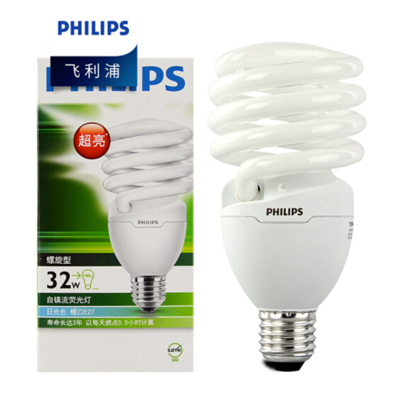 PHILIPS 飞利浦节能灯螺旋型E27白光32W 12支/盒 1盒