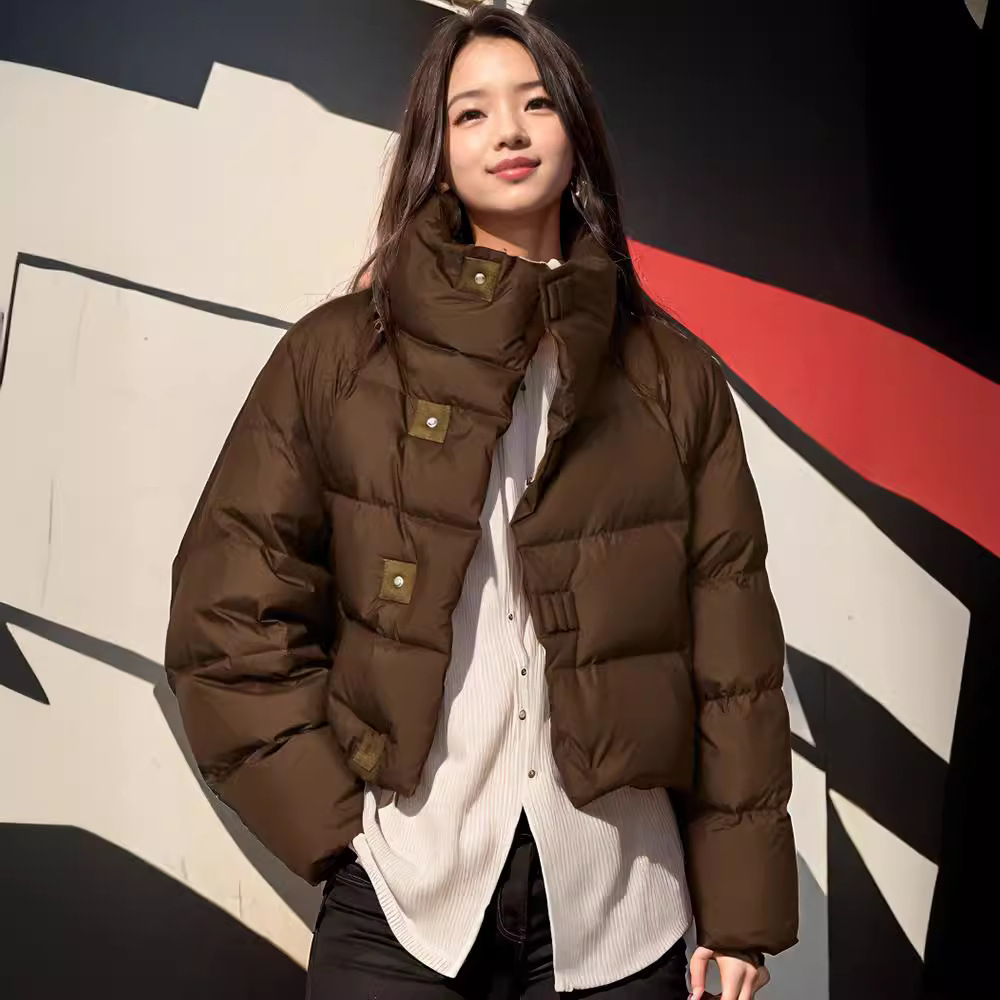 2025新款冬装女款咖色棉服外套小个子短款韩版加厚面包服棉衣棉服