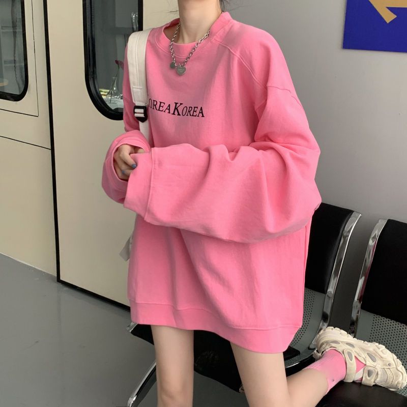 春秋季韩版ins宽松上衣女学生原宿风洋气百搭无帽薄款卫衣长袖潮衫