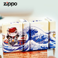 zippo打火机正品 七夕情人节 美国原装 哑漆彩印福气猫年年有鱼 个性礼物送礼 动物系列 铜 花色 可爱 日韩风