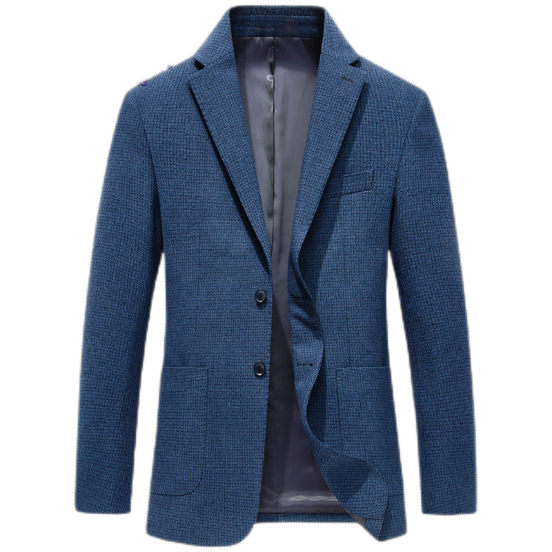 轻奢羊毛西服男中年商务休闲高端西装秋冬季羊绒格子保暖外套