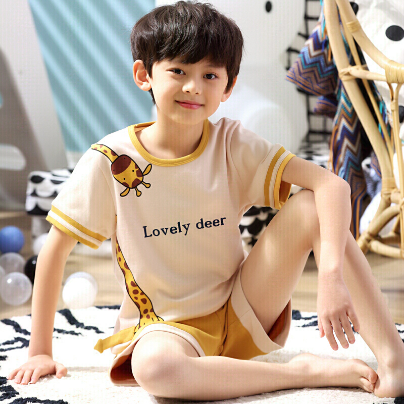 波迷娜(bomina)小学生青少年男生秋天睡裤纯色棉儿童睡衣男孩夏季短袖