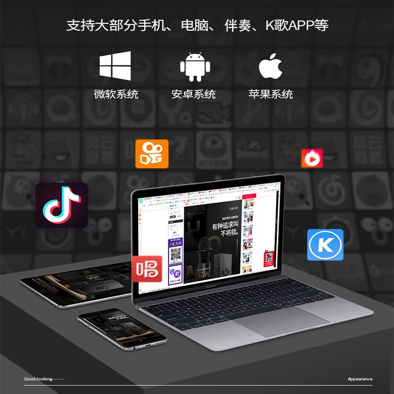 ickb sum/胖白+ICKB 保罗调音台手机声卡直播设备麦克风话筒套装抖音全民k歌录音喊麦主播直播带货声卡全套