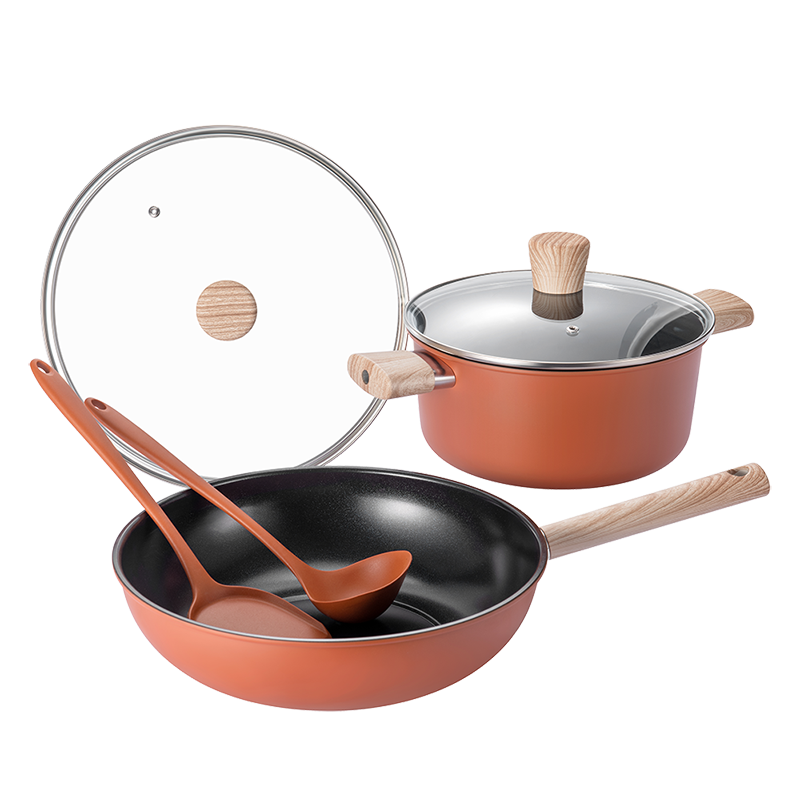 德世朗鸿运0氟陶瓷不粘四件套(炒锅、汤锅、硅胶铲、硅胶汤勺)DFS-TZ939-4A