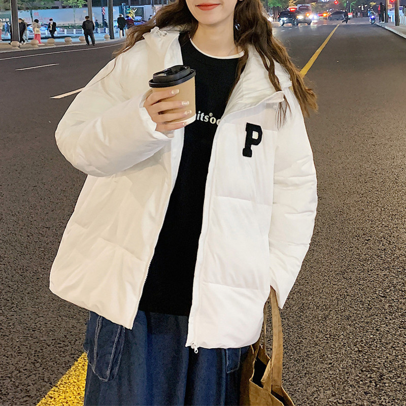 [1.5折价111元]唐狮冬季棉衣女款韩版宽松简约厚连帽左胸字母棉服外套潮
