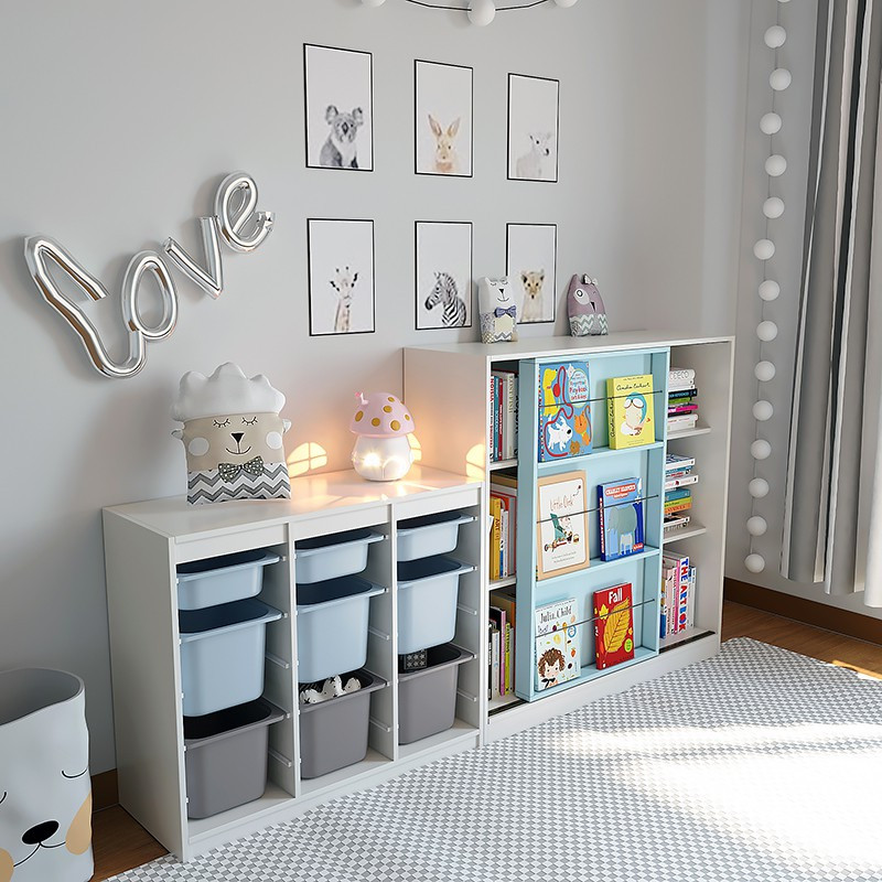 儿童玩具收纳柜实木储物柜幼儿园整理柜置物架宝宝落地书架收纳柜三维