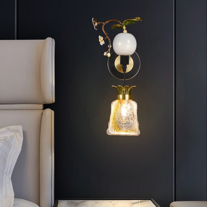 澳松 新中式全铜壁灯珐琅彩轻奢客厅壁灯中国风卧室床头灯壁个性创意