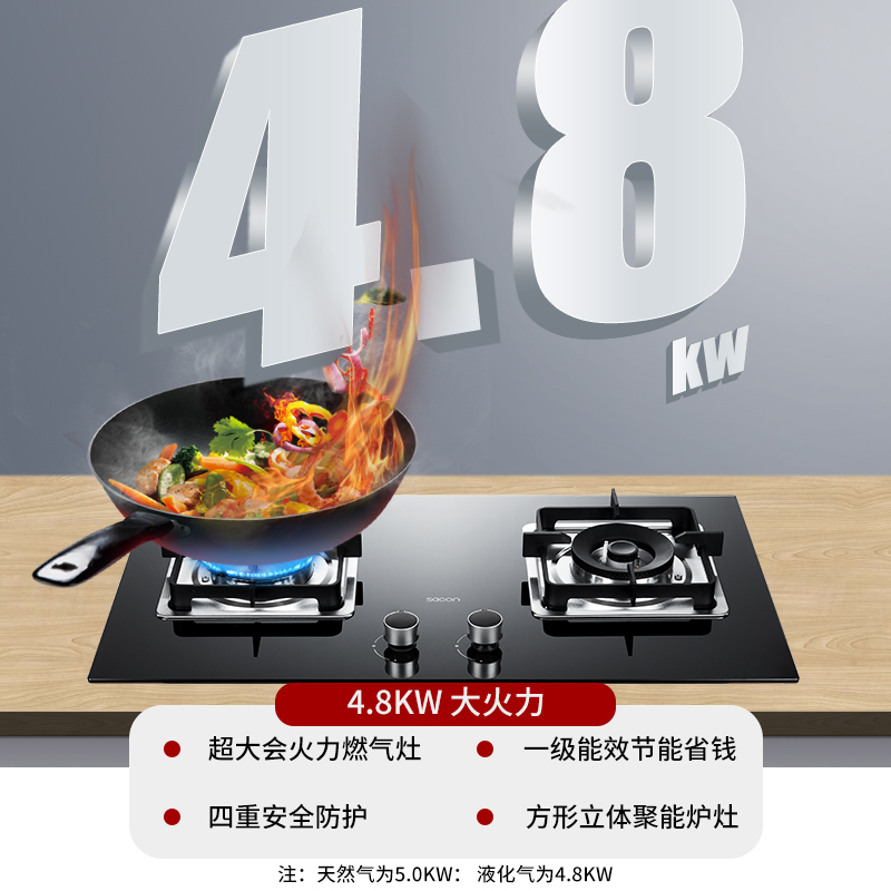 帅康(sacon)燃气灶煤气灶双灶嵌入式台嵌两用4.8kw大火力灶台式家用灶具炉具双眼灶煤气炉液化气JZY-E5-71B