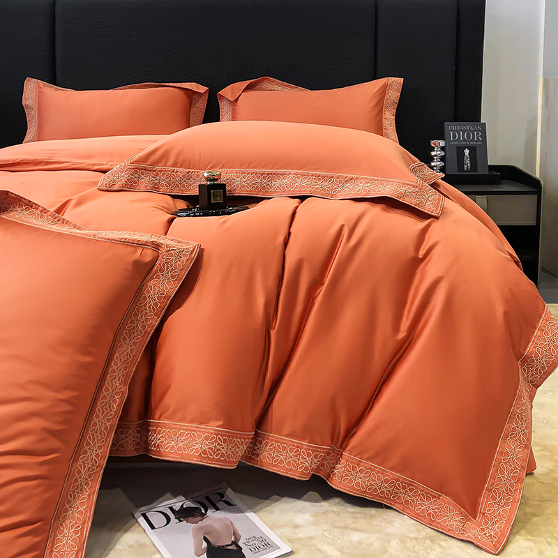安居先森ANJU250688 罗伊威100支高支高密新疆长绒棉双人床四件套橙色高清大图