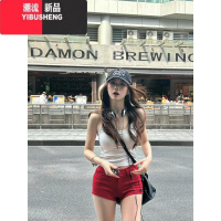 YIBUSHENG红色辣妹纯欲性感牛仔短裤女季新款运动风紧身弹力显瘦包臀热Y L 红色