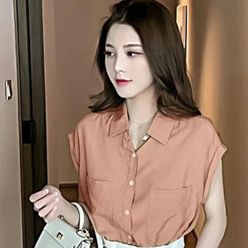 轻熟风套装女夏季2021年新款坎肩衬衫上衣+休闲短裤子时尚两件套 藕卡色上衣 S 建议80-95斤
