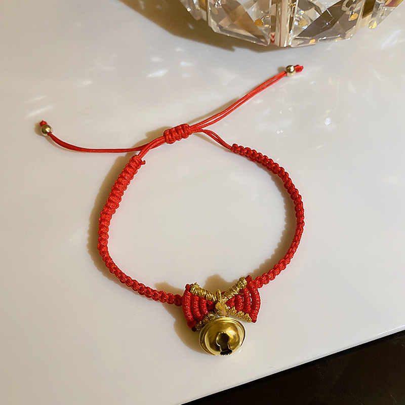 在逃公主纯手工编织蝴蝶结红绳铃铛手链手环喜庆潮流转运手饰 纯红