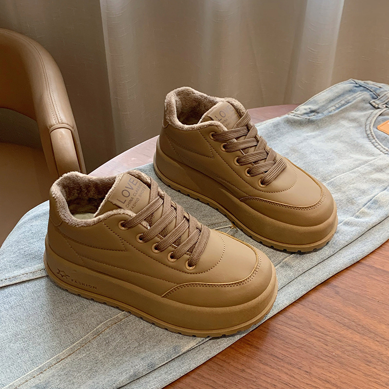 时言(SHIYAN)冬季加绒女鞋2025新款韩版女士休闲鞋厚底增高休闲板鞋女高清大图