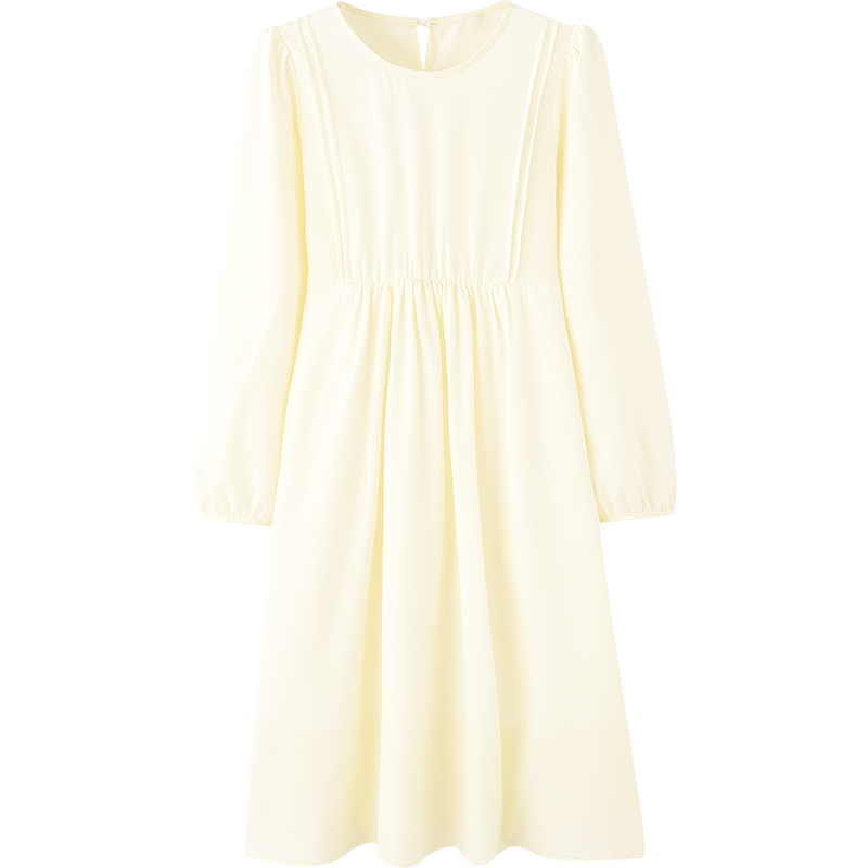 cache浅色淑女连衣裙2022春韩版简约时尚百搭复古森系小个子长裙