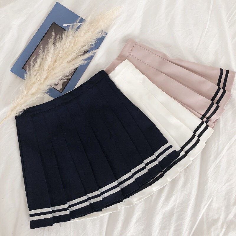 2018夏季女装韩版学生宽松半身裙短裙萌A字裙高腰百褶裙外穿少女