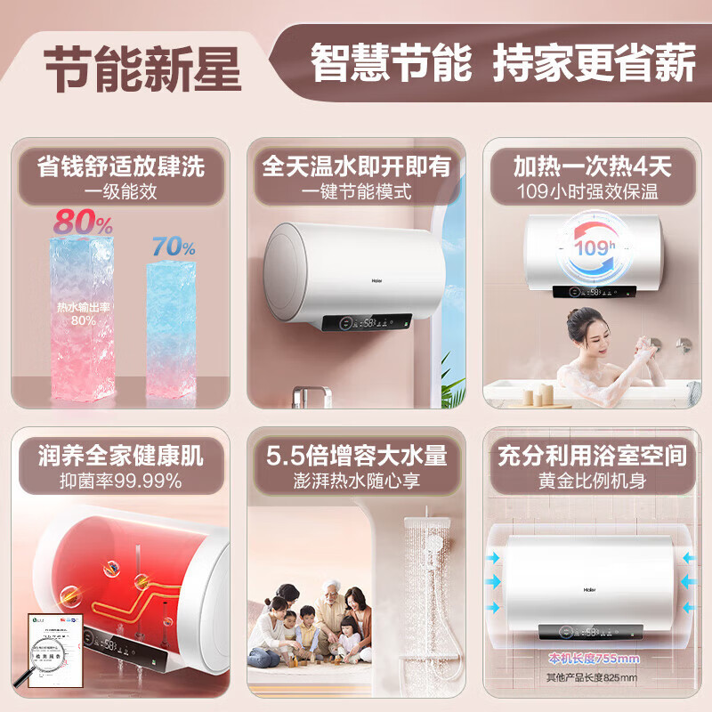 海尔(Haier)50升电热水器EC5001-GC3 2200W速热 超一级节能 升级镁棒免更换 健康抑菌高清大图