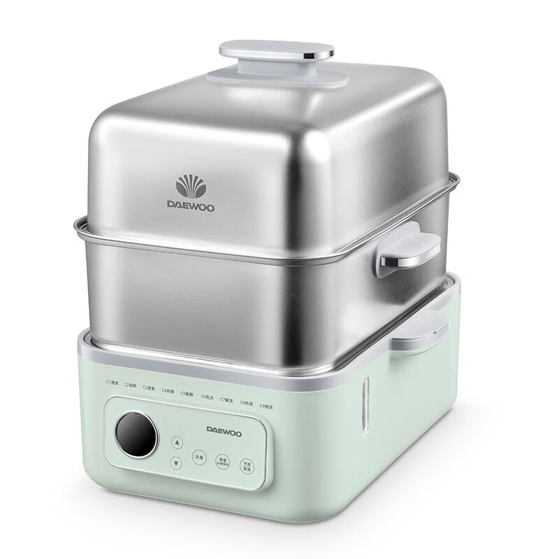 大宇DAEWOO 1500W双层容量14.5L可拆卸多功能电蒸锅 莫兰迪绿 DYZG-1568高清大图
