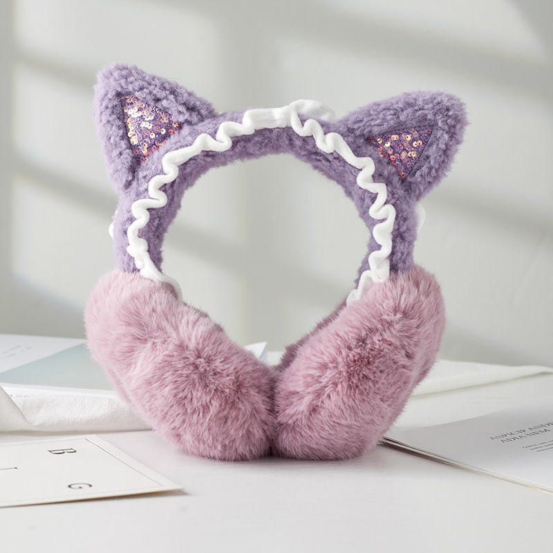 紫色 猫耳罩冬天女可爱耳朵保暖耳捂冬季护耳毛绒耳包防冻耳套防风