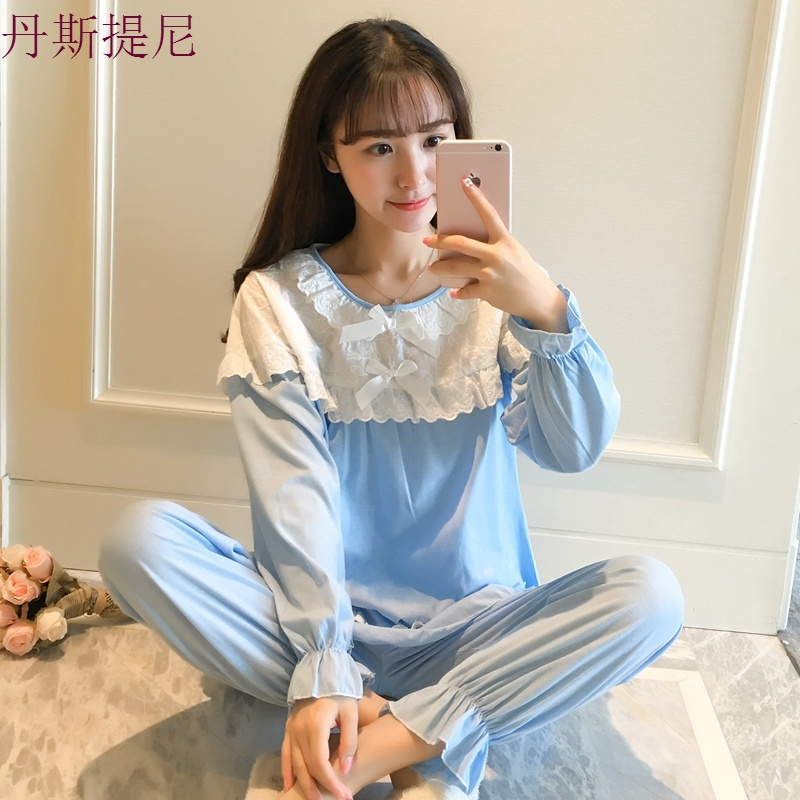 韩版睡衣女纯棉长袖春秋甜美可爱夏季家居服套装秋冬公主风可外穿