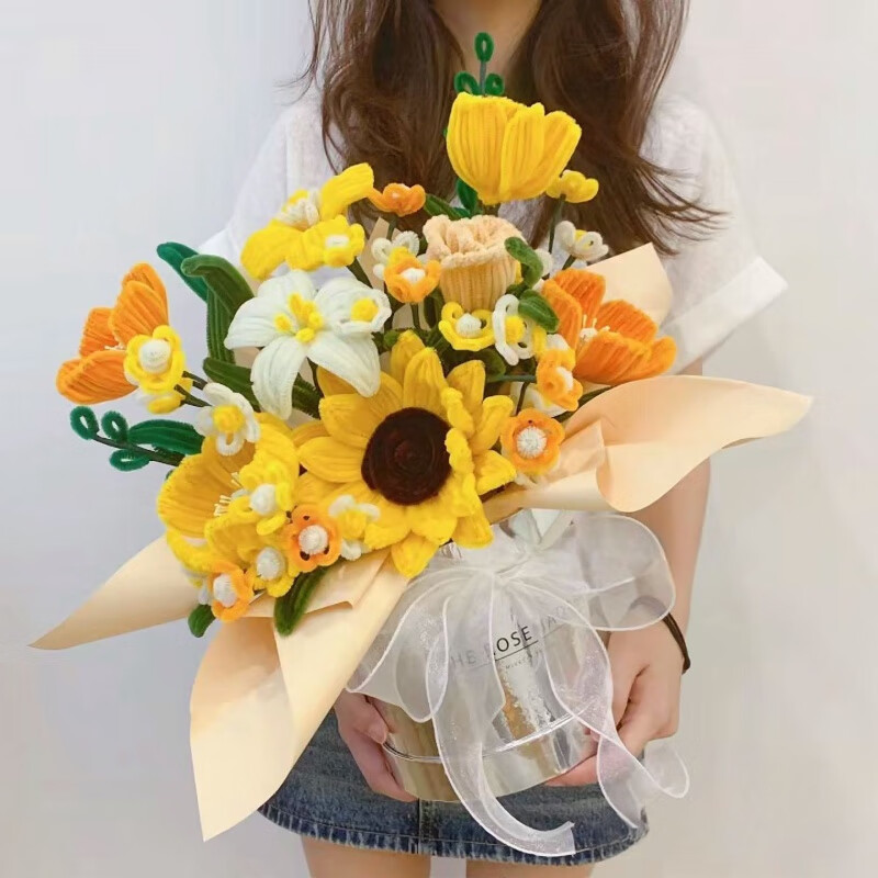 维诺亚手工编织花束diy材料包自制扭扭棒成品抱抱桶仿真花送女朋友闺蜜高清大图
