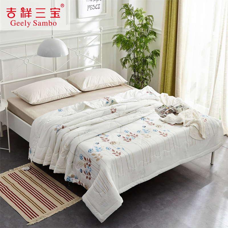 吉祥三宝(Geely Sanbo)家纺 可水洗夏凉被 空调被夏凉被被子被芯 平纹花朵 花间梦语纤维夏被 2.0m床