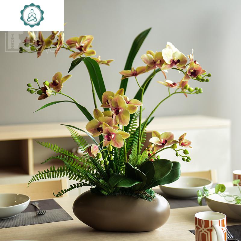 仿真花手感蝴蝶兰盆景盆栽花艺客厅桌面装饰花艺摆件封后玛瑙红色款