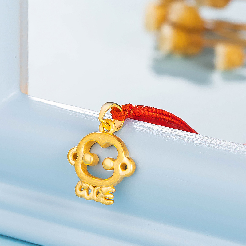 周贝贝珠宝机灵猴足金3d硬金黄金吊坠项链男女同款周岁礼生日礼物zhjd