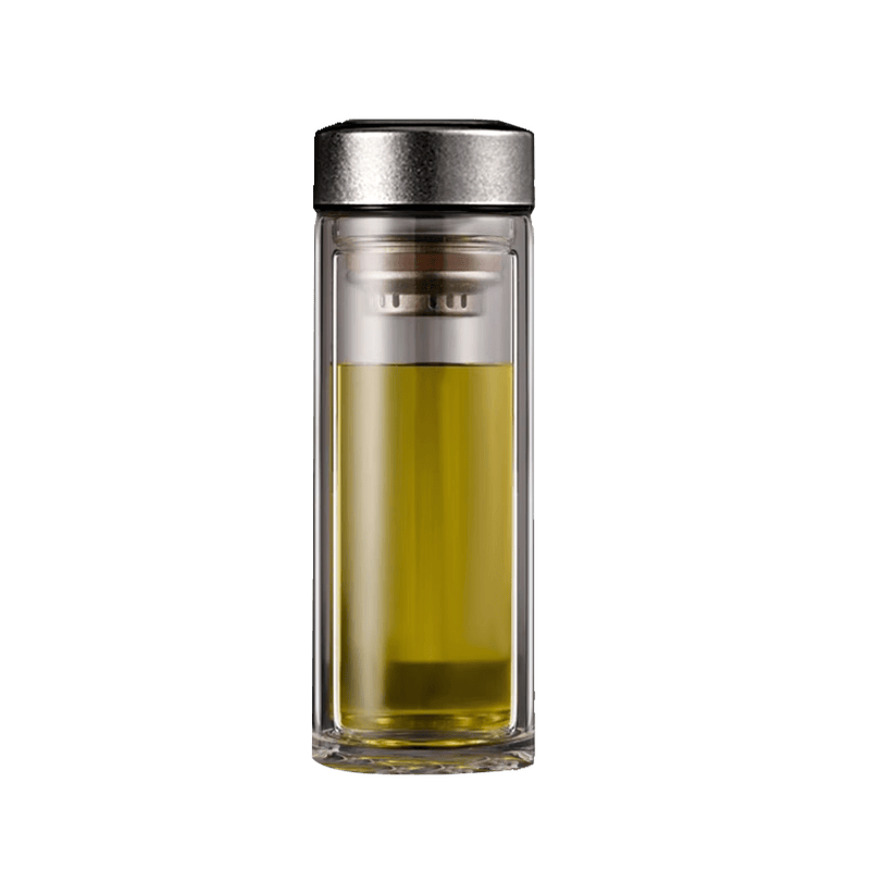 全格 350ml泡茶玻璃杯带茶隔高硼硅隔热防烫 双层玻璃钛杯BL608-350晶花银高清大图