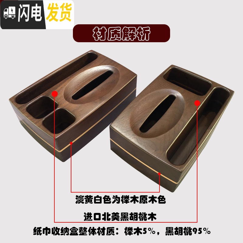 三维工匠纸巾盒北欧ins多功能黑胡桃实木抽纸盒客厅简约香港台桌面收纳盒高清大图