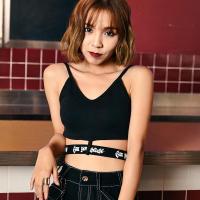 个性字母印花裹胸女性感抹胸打底小背心2018潮 黑色 均码